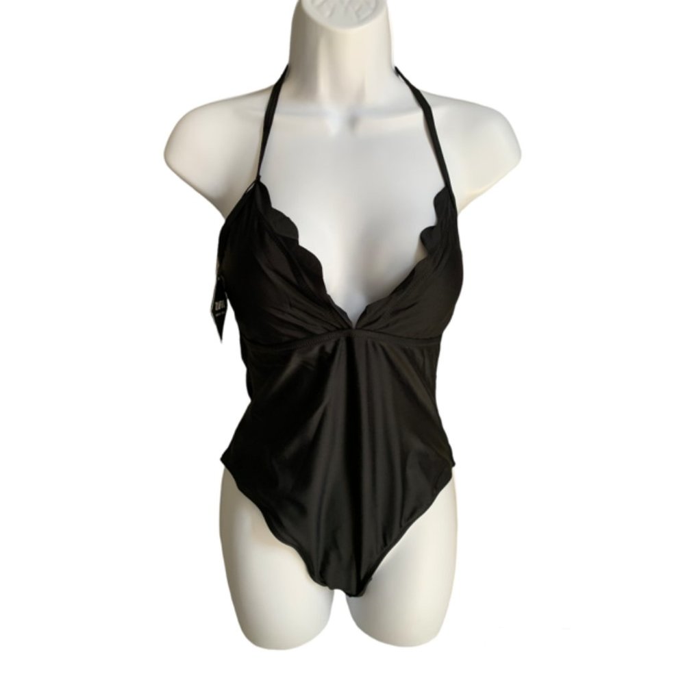 ZAFUL Scalloped Ribbed One-piece Swimsuit - Black M